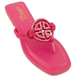 Vibrant Pink Sandals with Rhinestone Embellishments